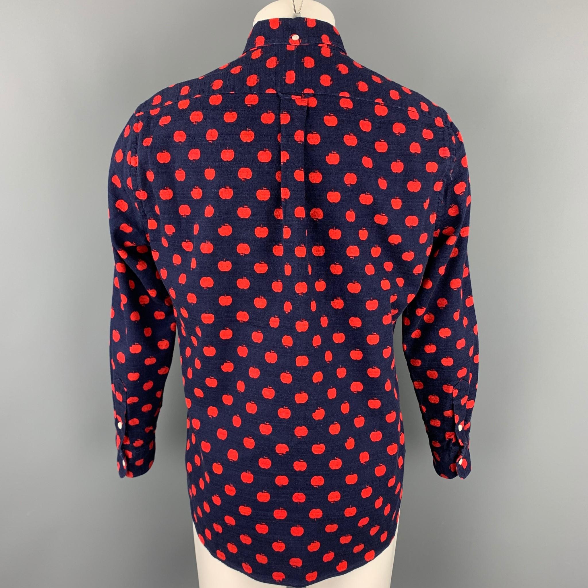 Black GITMAN VINTAGE Size L Navy & Red Apple Print Cotton Button Down Shirt