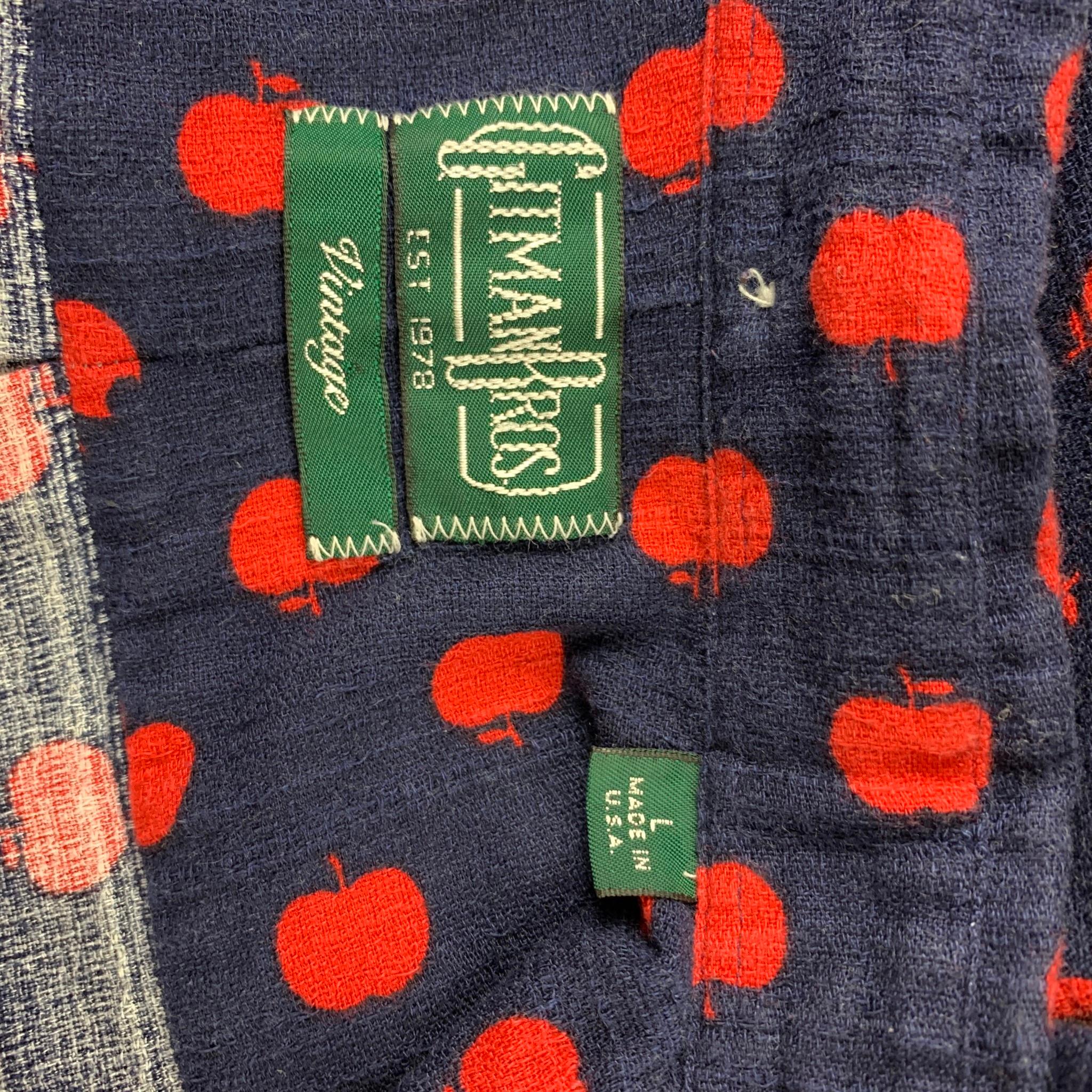 Men's GITMAN VINTAGE Size L Navy & Red Apple Print Cotton Button Down Shirt