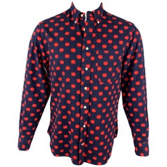 GITMAN VINTAGE Size L Navy & Red Apple Print Cotton Button Down Shirt
