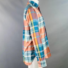 GITMAN VINTAGE Size M Blue Orange Plaid Cotton One Pocket Long Sleeve Shirt