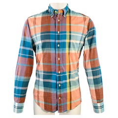 GITMAN VINTAGE Size M Blue Orange Plaid Cotton One Pocket Long Sleeve Shirt