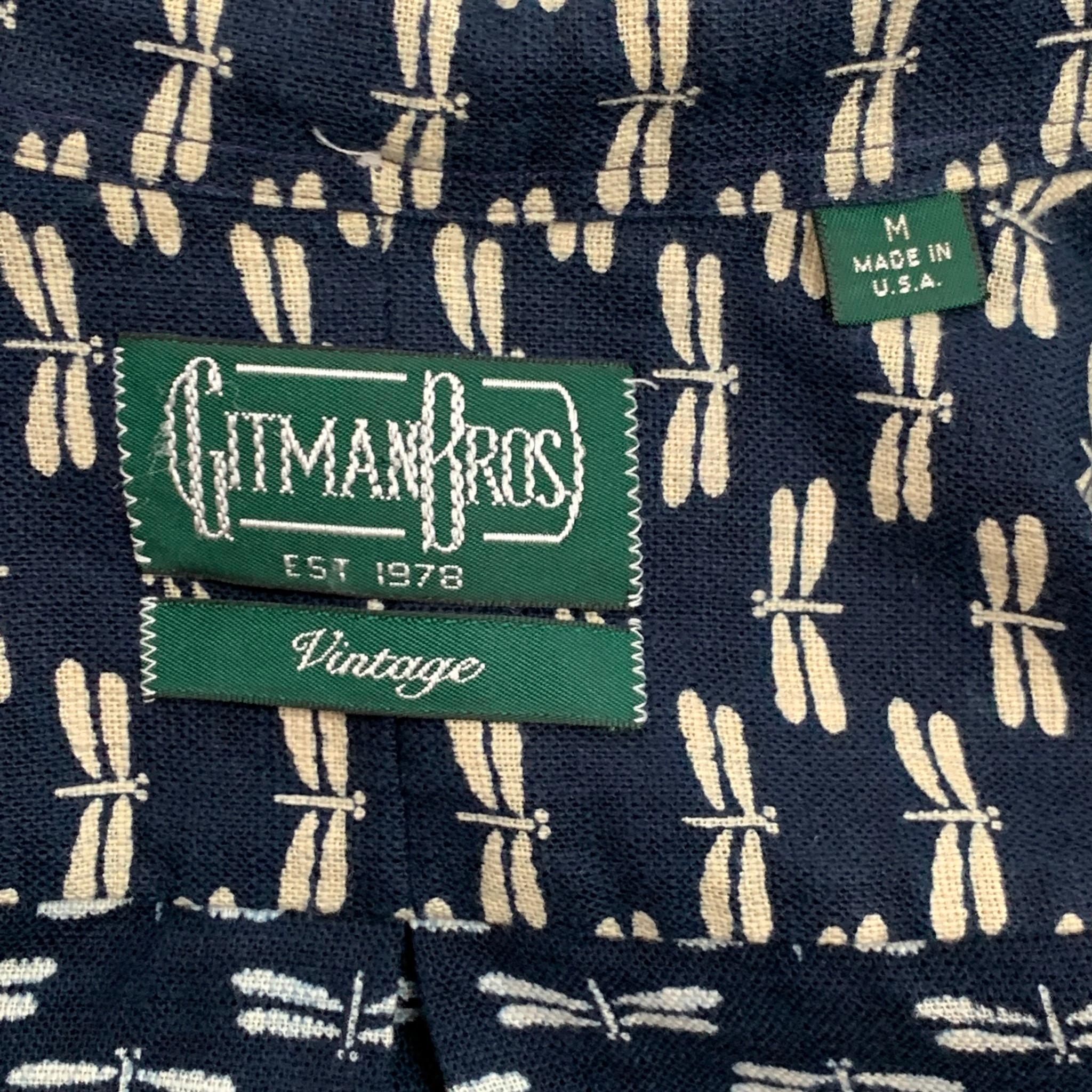 GITMAN VINTAGE Size M Indigo & Beige Print Cotton Button Down Long Sleeve Shirt In Good Condition In San Francisco, CA