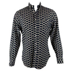GITMAN VINTAGE Size M Indigo & Beige Print Cotton Button Down Long Sleeve Shirt