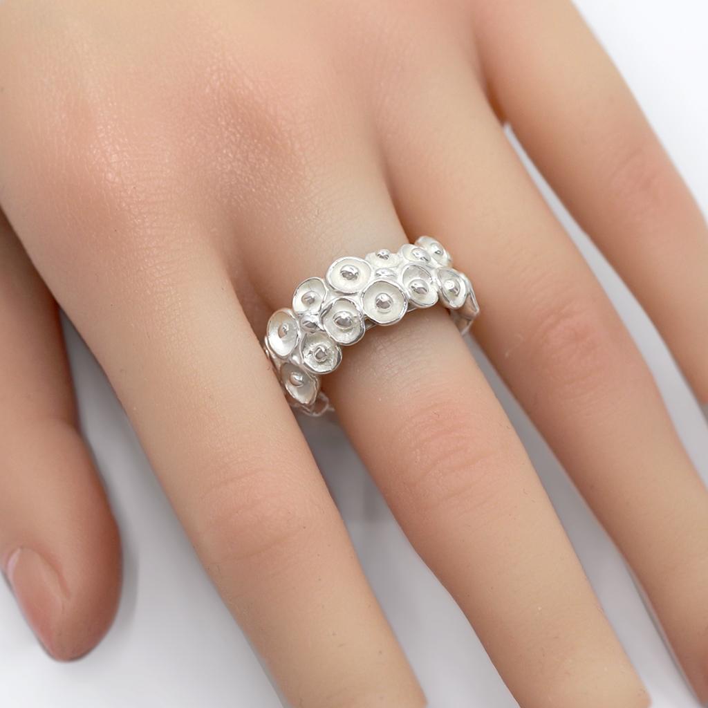Artisan Gitta Pielcke Double Calyxes White Sterling Silver Handmade Ring