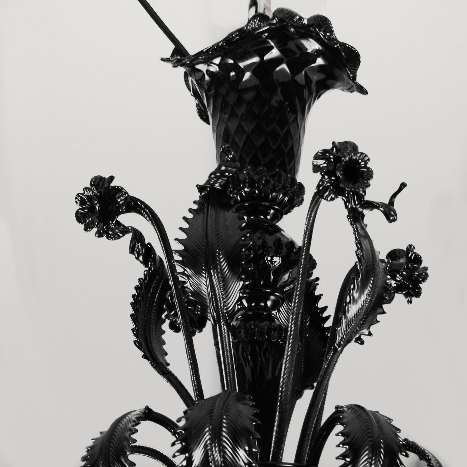 Other Rezzonico Chandelier, 12+6 arms, multi-tiered, Black Murano Glass by Multiforme For Sale