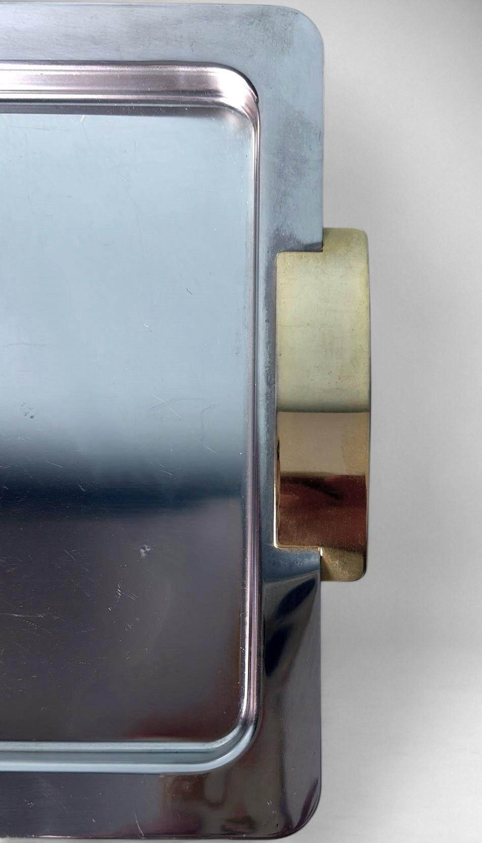 Giugiaro Entwurf  Italienisches Tablett aus poliertem Edelstahl und Messing im Angebot 7