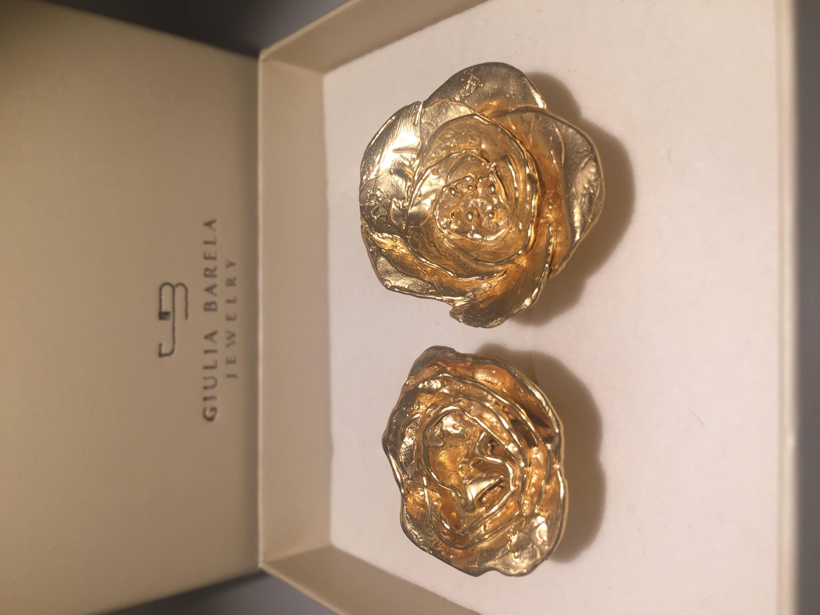 Contemporary Giulia Barela 24 Karat Gold Plated Bronze Cameliae Ring For Sale