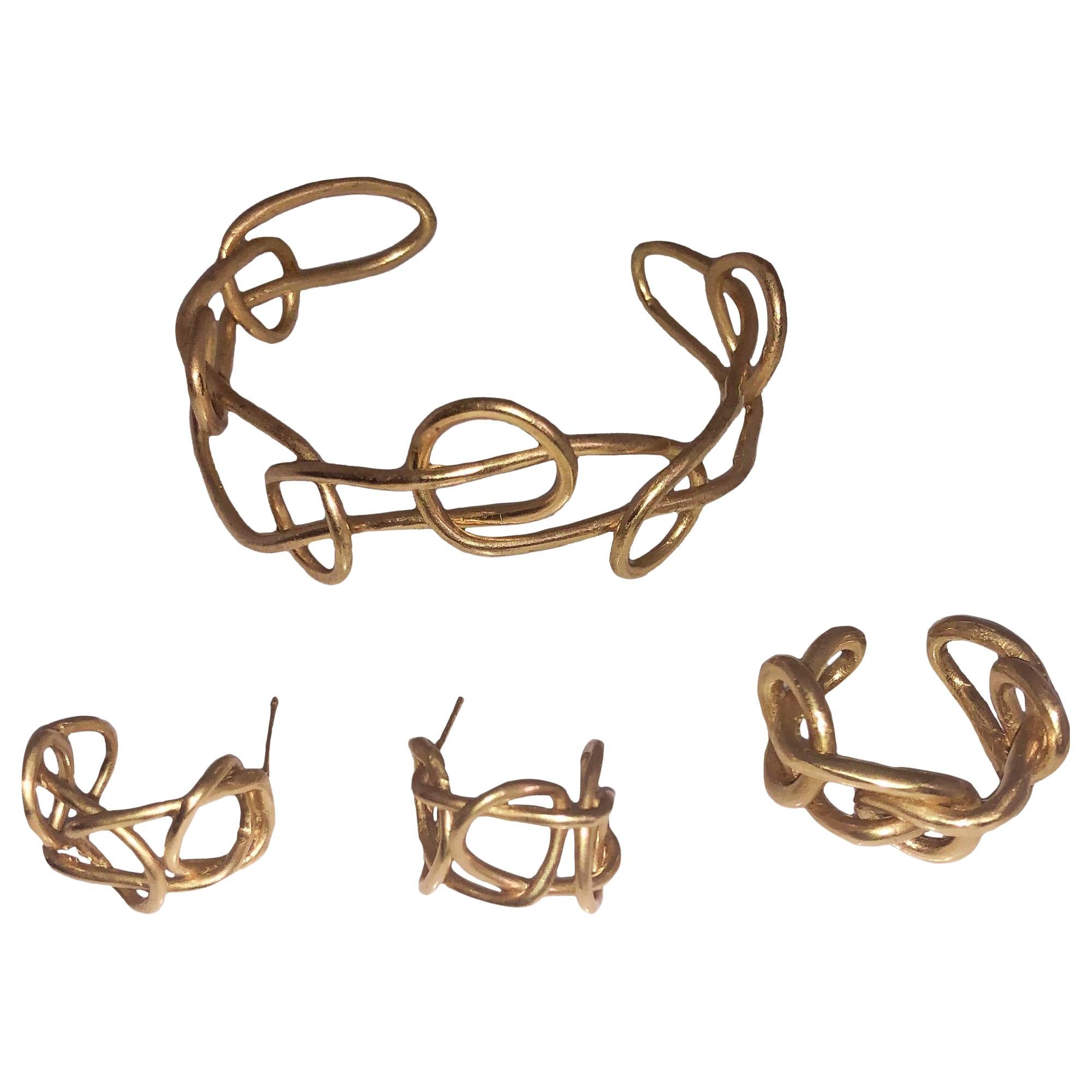 Giulia Barela 24 Karat Fine Gold-Plated Bronze Knot Three in One Set For Sale