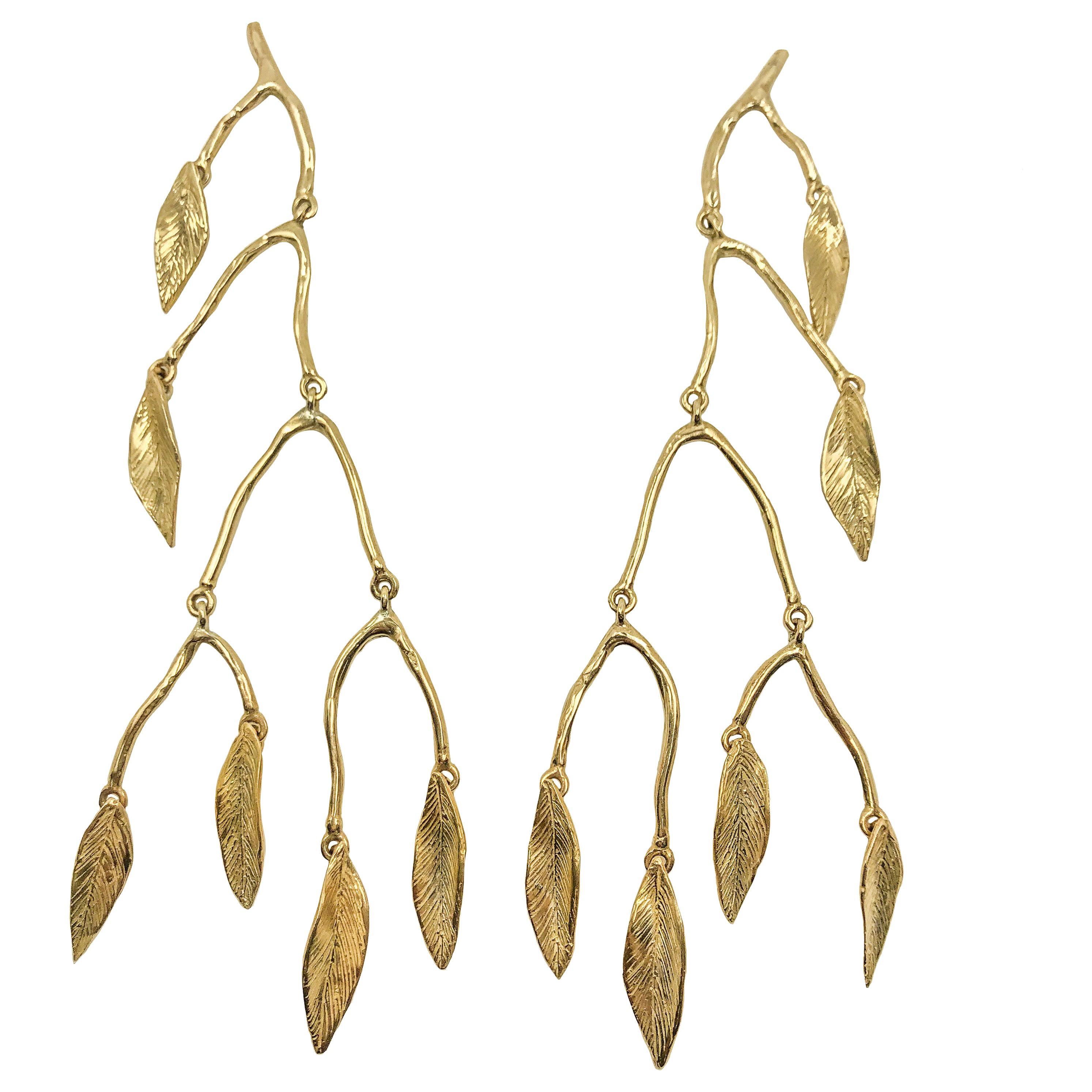 Giulia Barela 24 Karat Fine Gold Plated Bronze 
Mobile Leaves
 Earrings Large For Sale