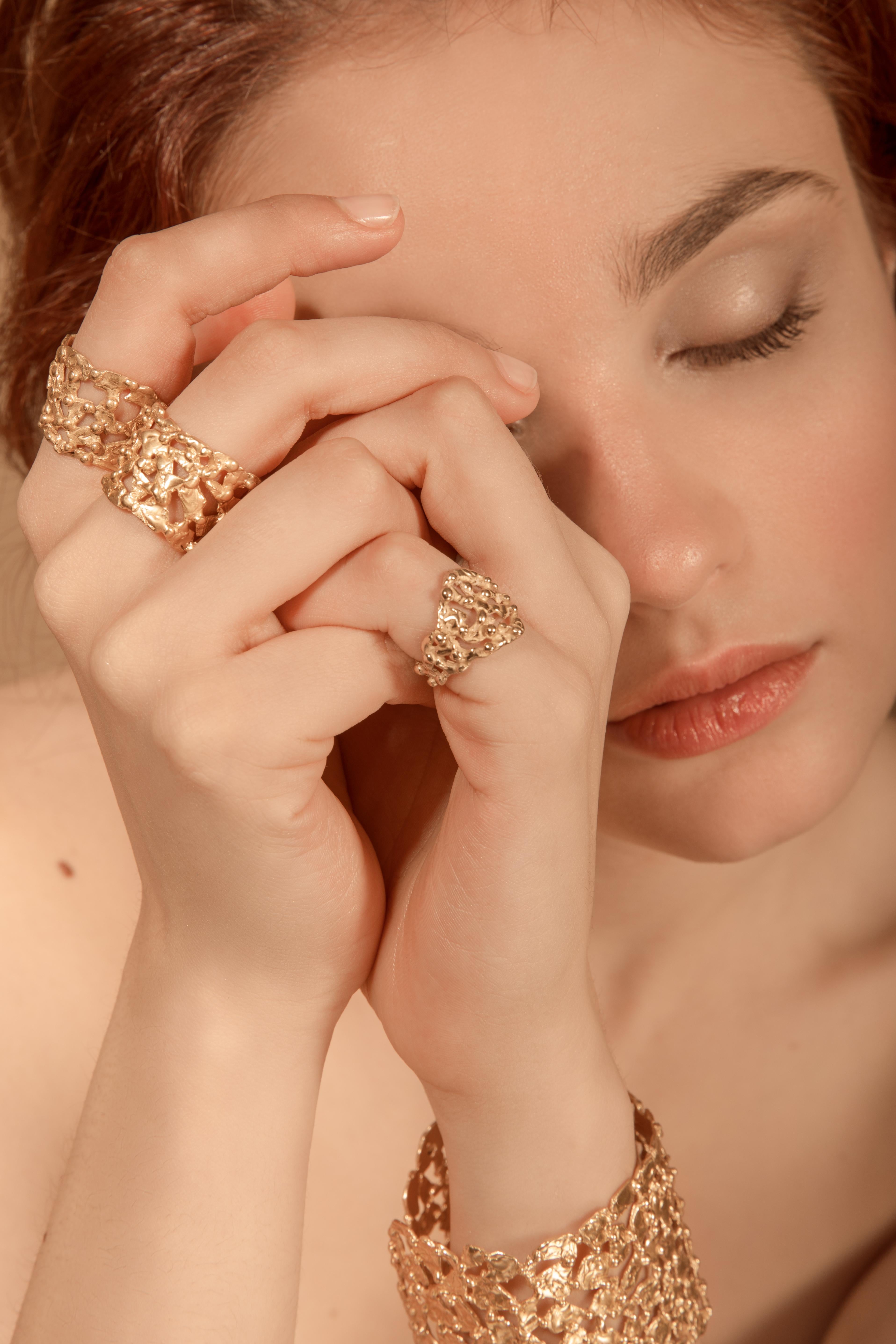 Contemporary Giulia Barela 24 Karat Fine Gold Plated Bronze 'Segno Pebbles' Ring For Sale
