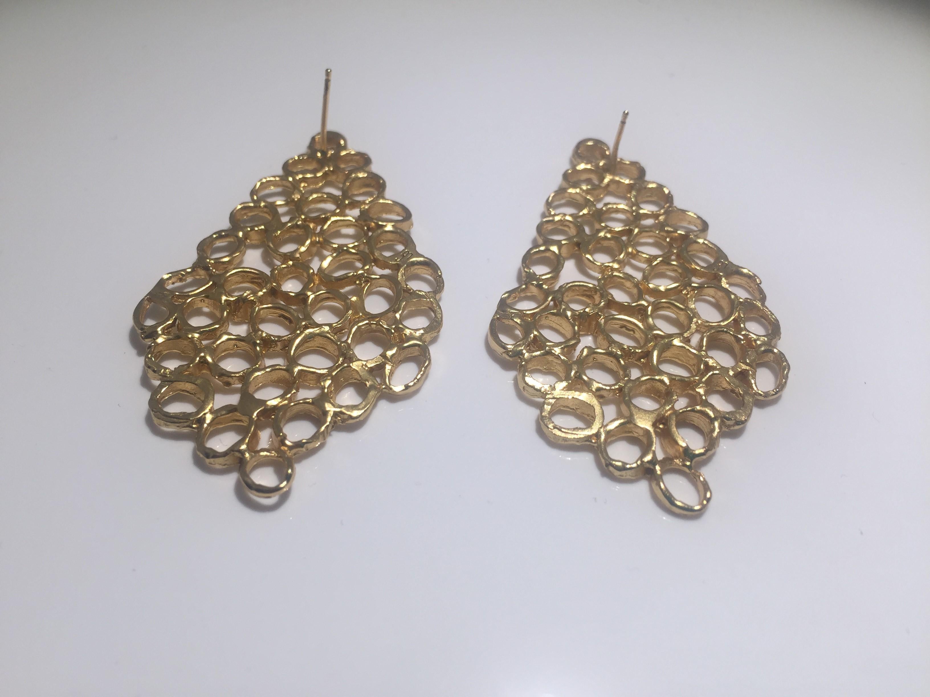 Contemporary Giulia Barela 24 karat  gold plated bronze Air Chandelier Earrings For Sale