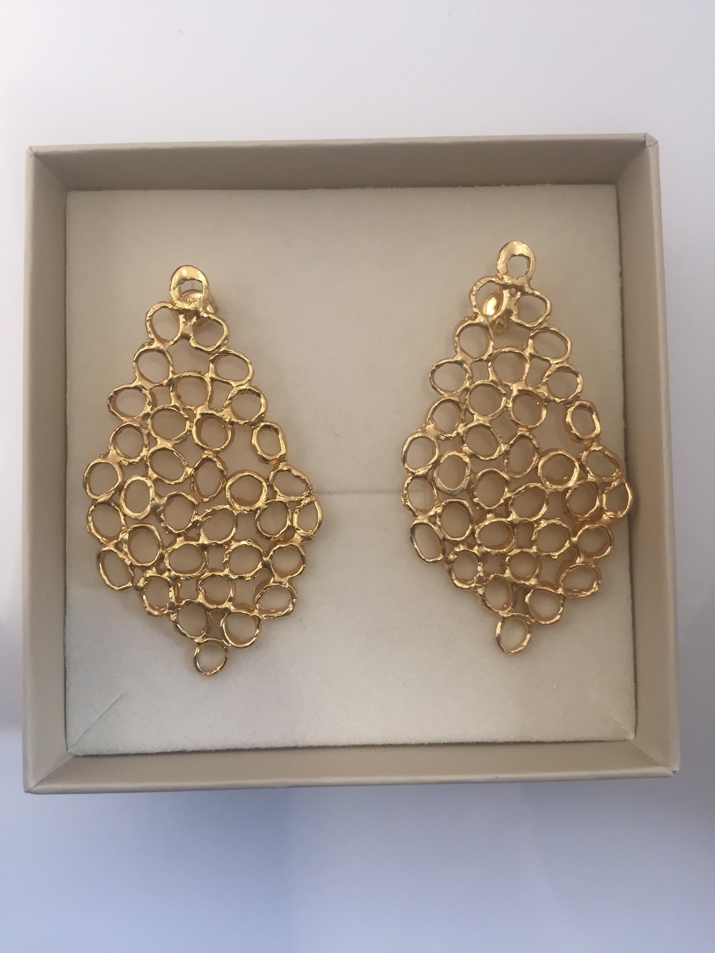 Giulia Barela 24 karat  gold plated bronze Air Chandelier Earrings For Sale 2