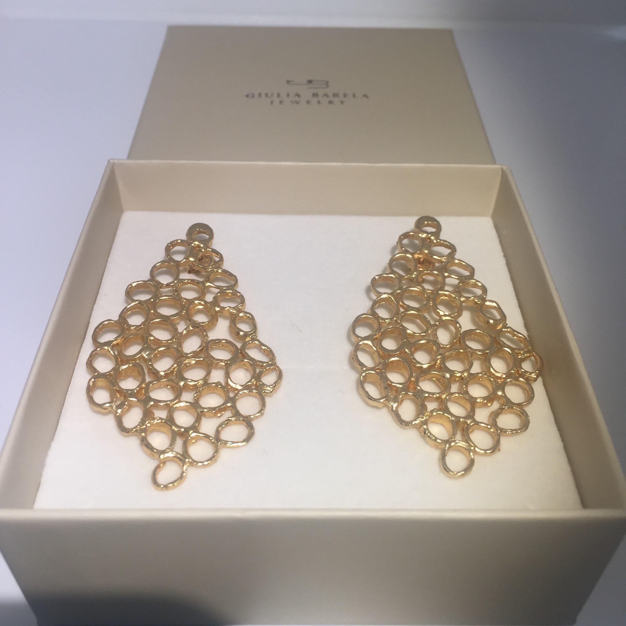 Giulia Barela 24 karat  gold plated bronze Air Chandelier Earrings For Sale 3