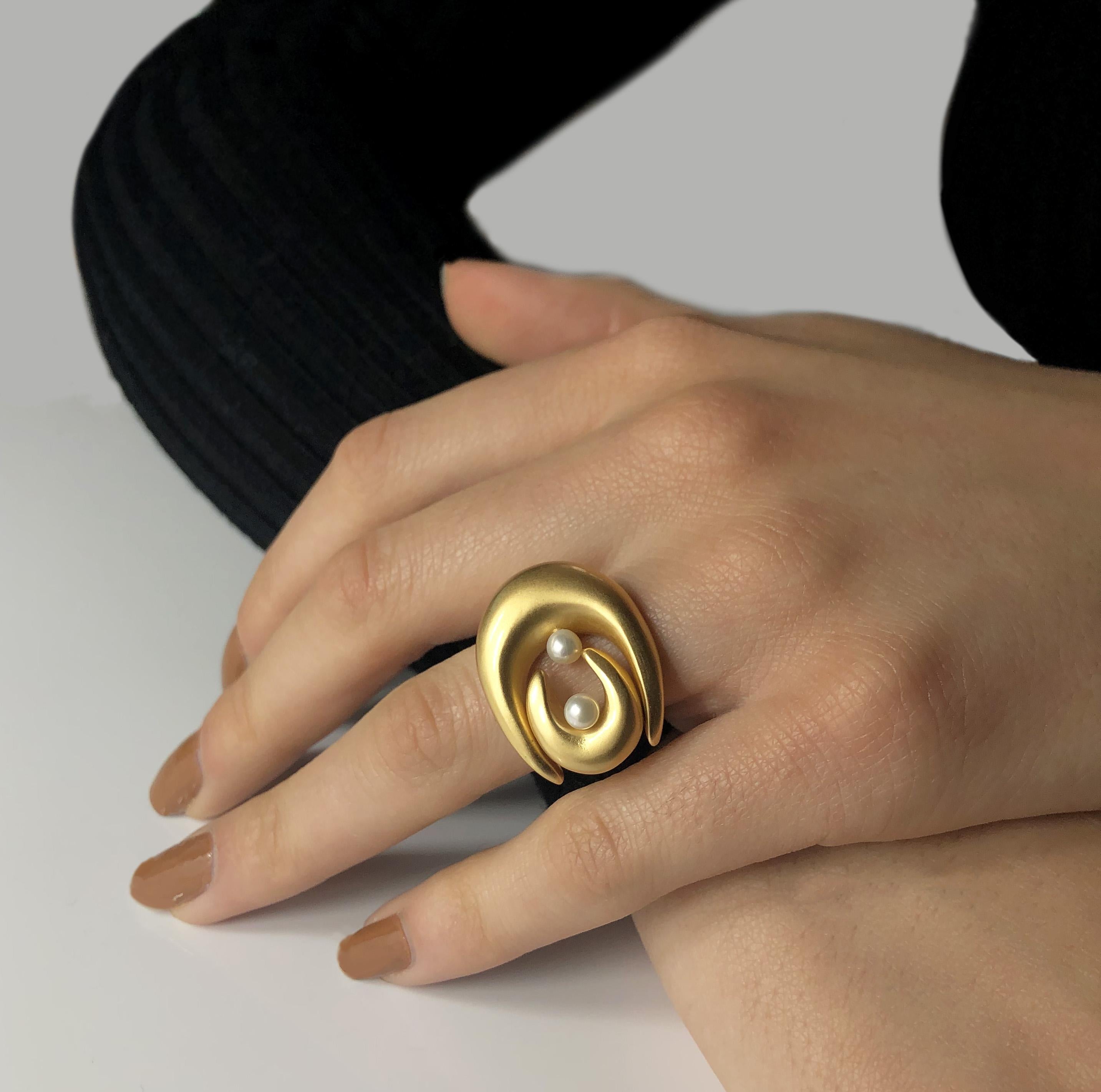 Contemporary Giulia Barela 24 Karat Gold Plated Bronze Double Brancusi Ring For Sale