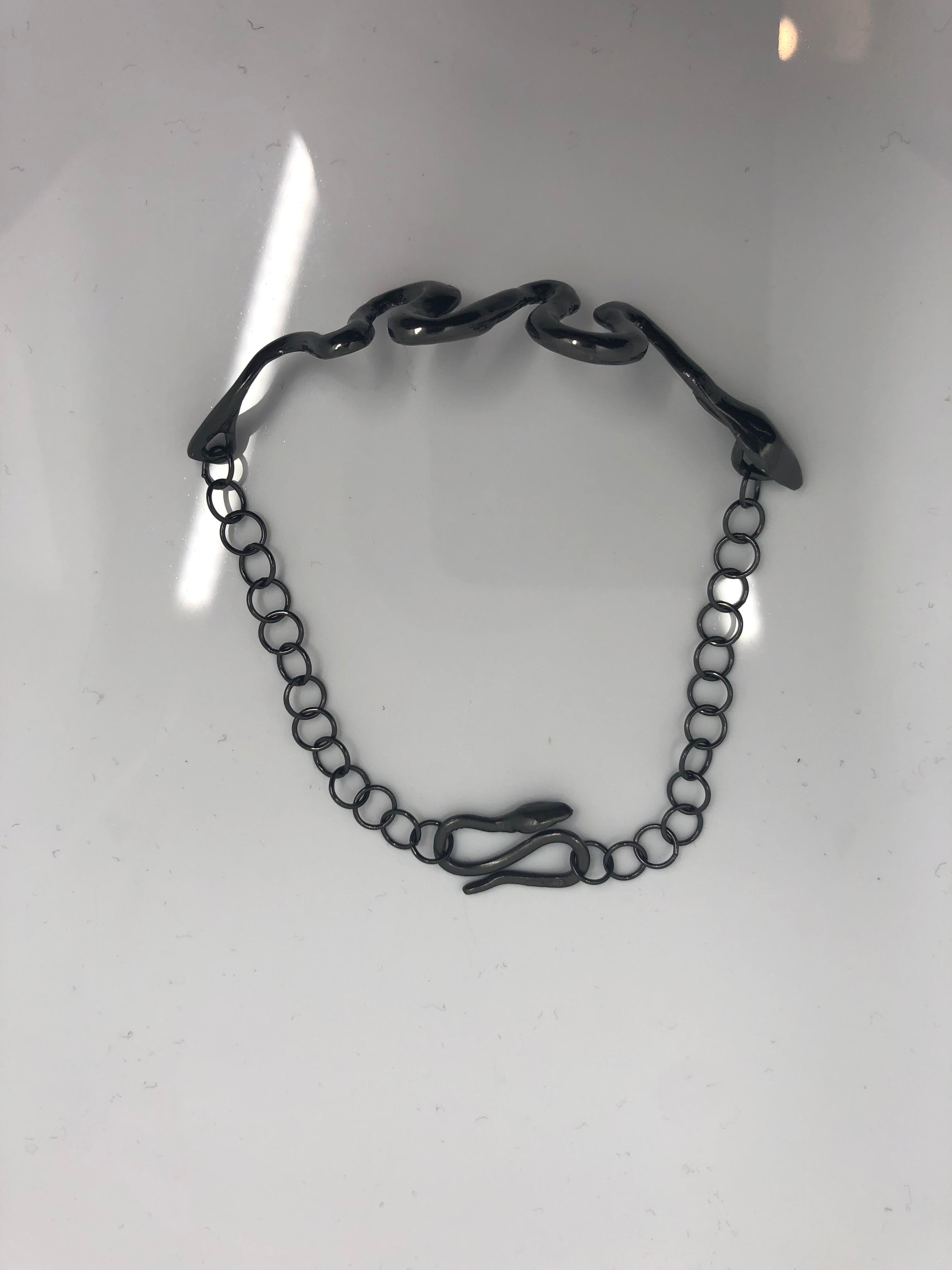 Contemporary Giulia Barela 925 Silver Black Rhodium Ribbon Bracelet  For Sale