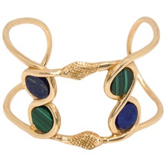Giulia Barela Double Infinity Gold Plated Bronze Malachite Lapis Cuff Bracelet