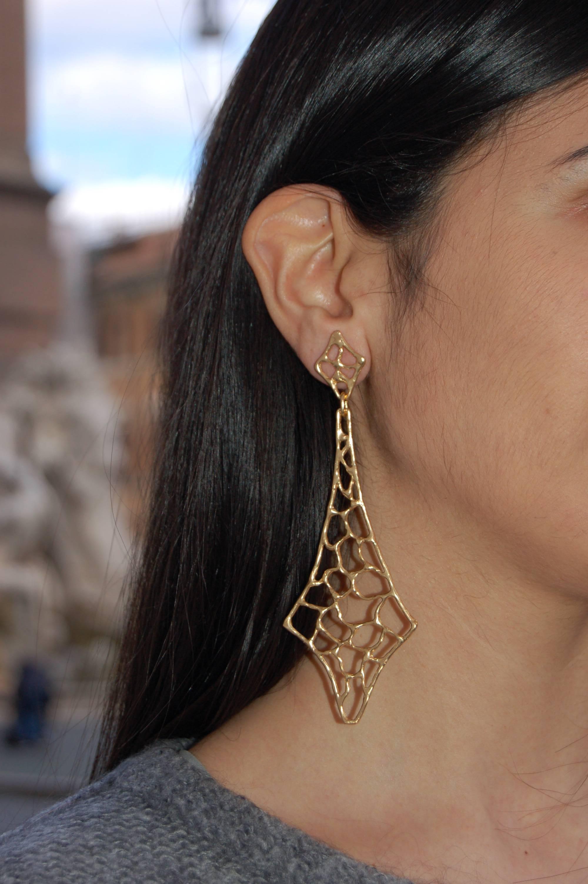 Women's Giulia Barela Gold Plated Bronze Fish Earrings For Sale
