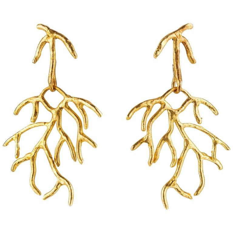 Giulia Barela Gold Plated Bronze Salix Earrings In Excellent Condition For Sale In Rome, IT
