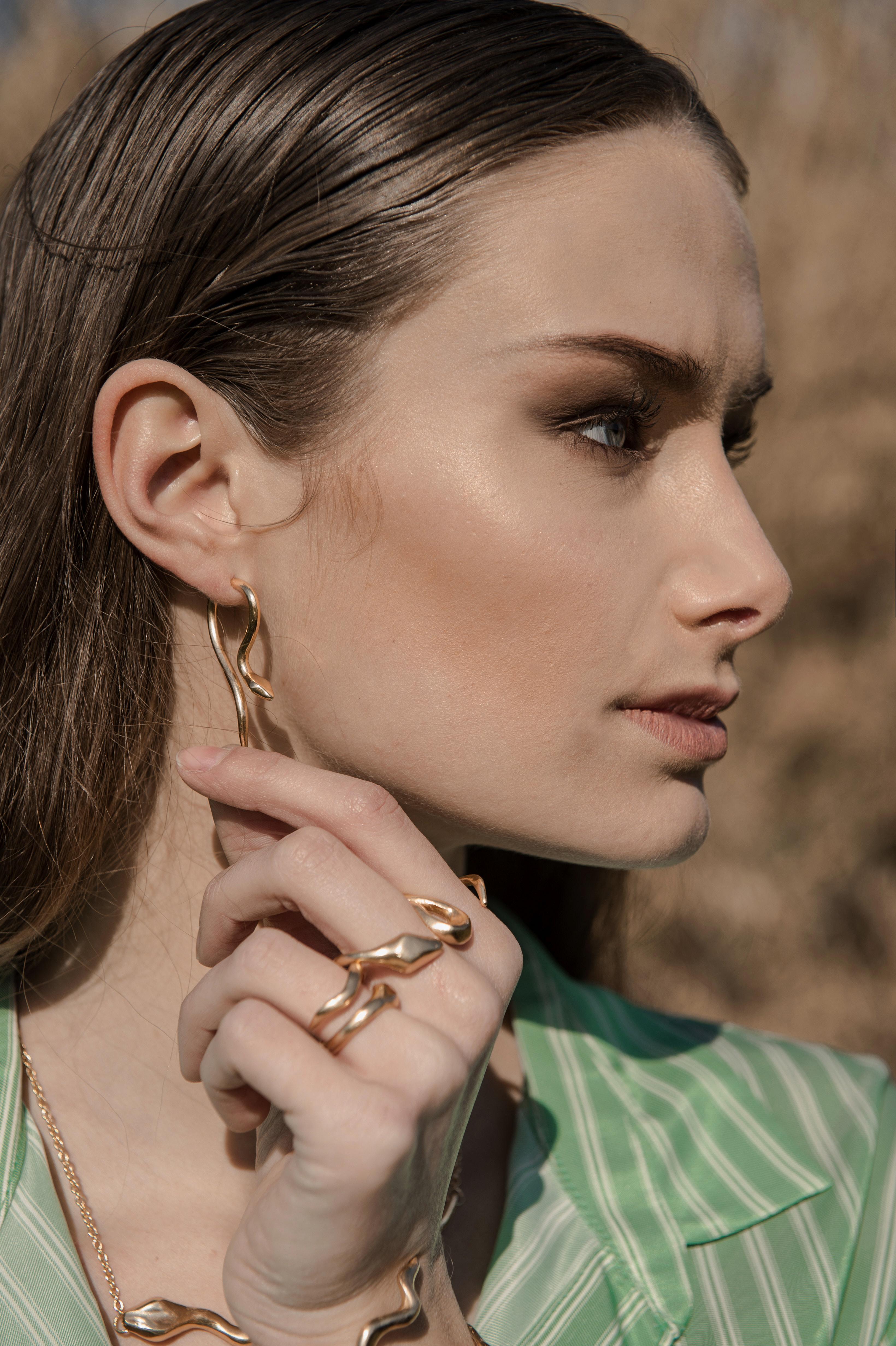Contemporary Giulia Barela Hooked Earrings Gold Plated Bronze