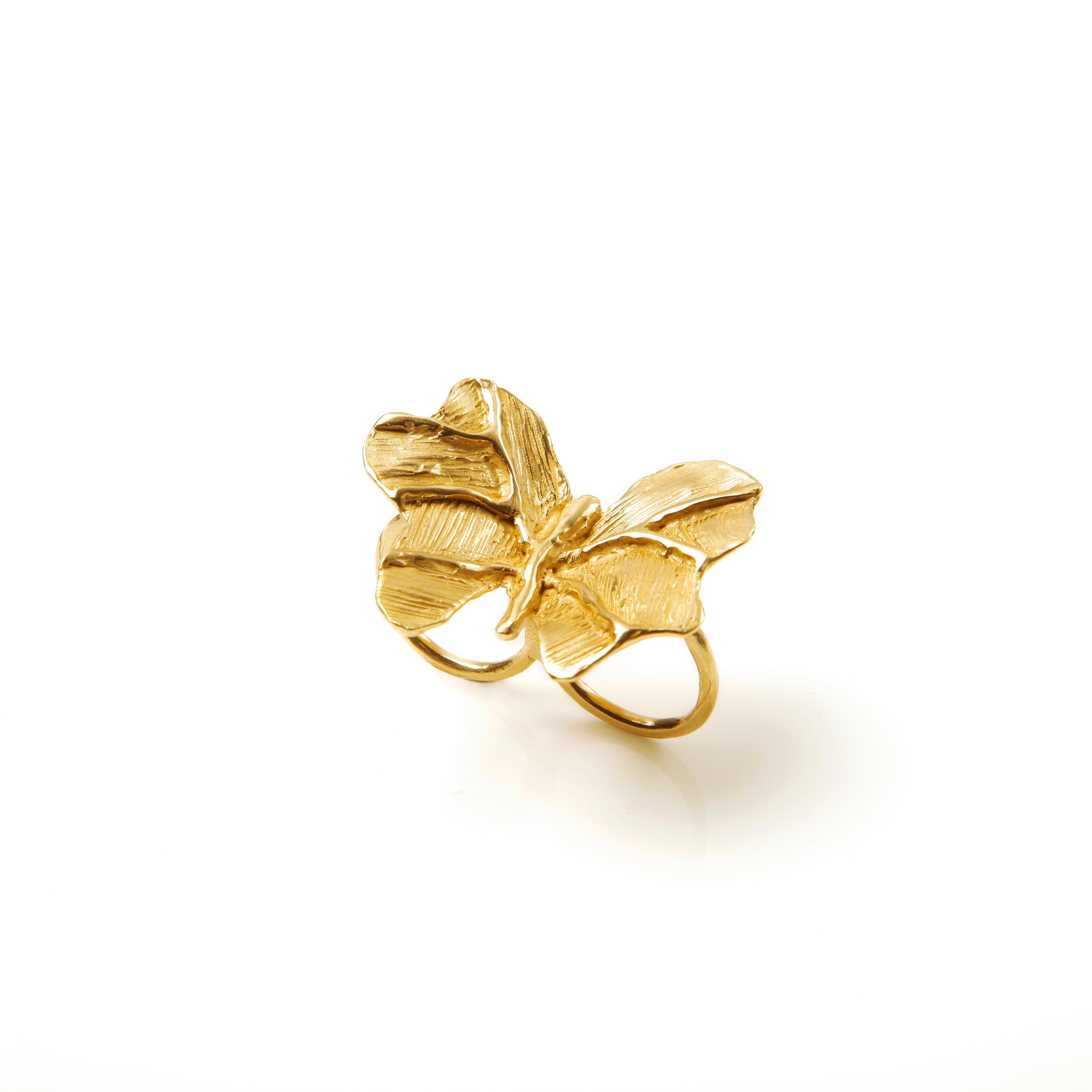 Women's Giulia Barela Jewelry Butterfly Ring 24 Karat Gold Plated Bronze For Sale