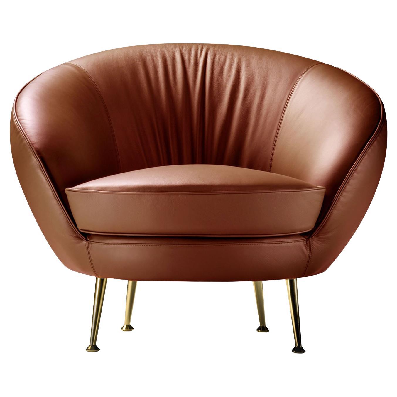 Giulia Brown Leather Lounge Chair For Sale
