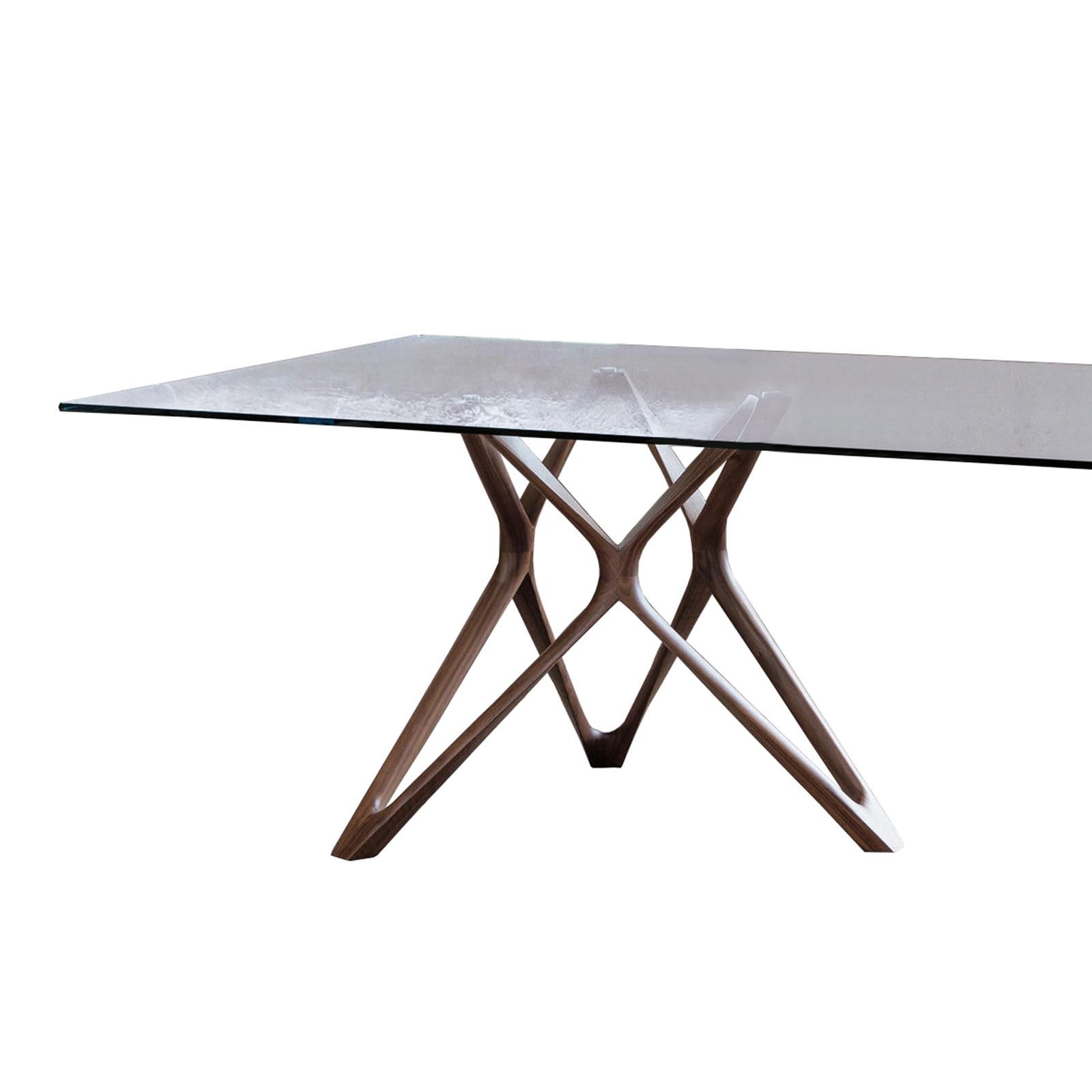Dining table Giulia with 2 bases in solid walnut wood,
Diameter 77cm per base, handcrafted wood.
With tempered clear glass top (12mm thickness).
Available on request in:
L 260 x D 120 x H 75cm, price: 16900,00€.
L 300 x D 130 x H 75cm, price: