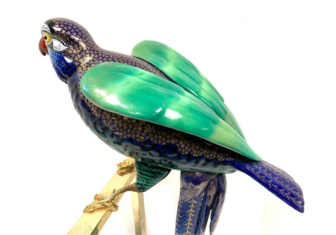 Italian Giulia Mangani 24K Gold Embellished Porcelain Parrot For Sale
