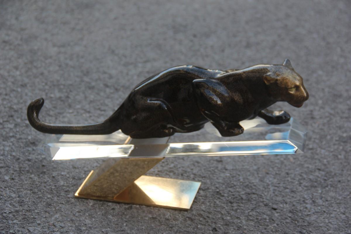 Giulia Mangani black panther and Lucite gold brass gold Italian design 1970 by Oggetti.