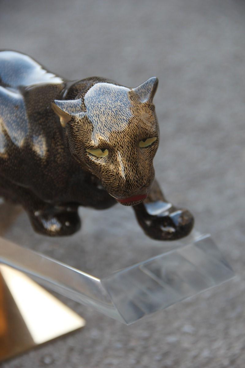Giulia Mangani Black Panther and Lucite Gold Brass Gold Italian Design, 1970 In Good Condition In Palermo, Sicily