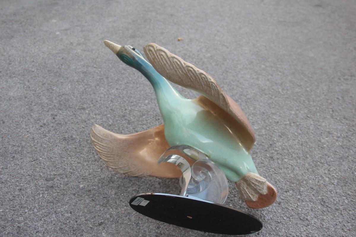 Giulia Mangani Duck in Lucite Porcelain Gold 1970 Silver Metal Made in Italy For Sale 2