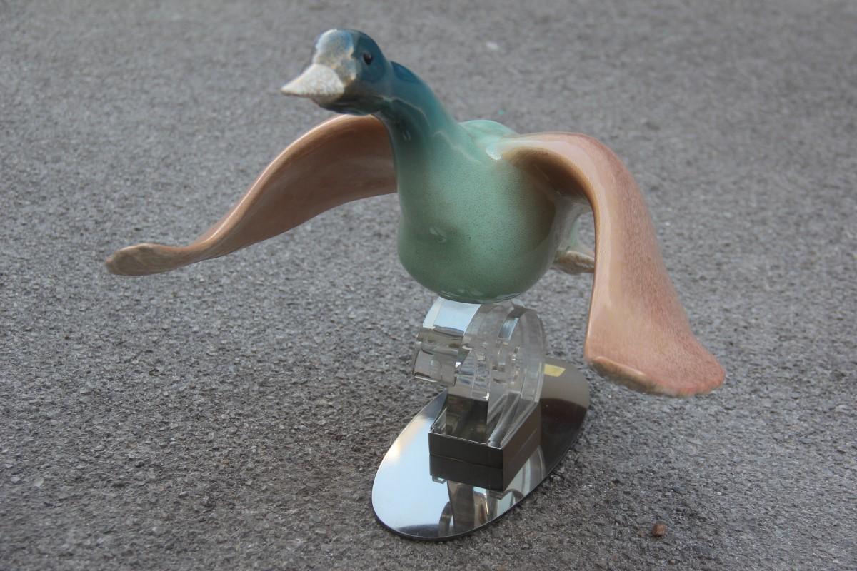 Giulia Mangani Duck in Lucite Porcelain Gold 1970 Silver Metal Made in Italy For Sale 8