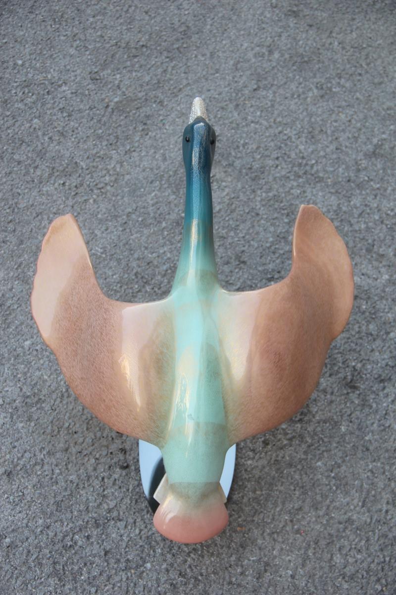 Mid-Century Modern Giulia Mangani Duck in Lucite Porcelain Gold 1970 Silver Metal Made in Italy For Sale
