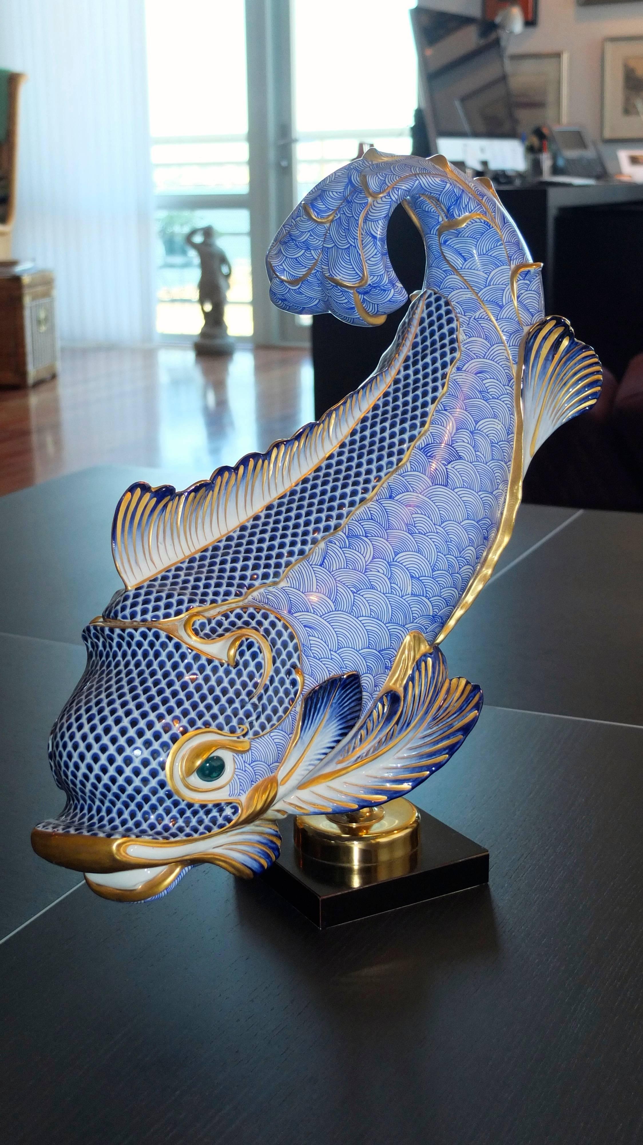 Giulia Mangani for Oggetti Italy Hand-Painted and Gilt Porcelain Dolphin 5