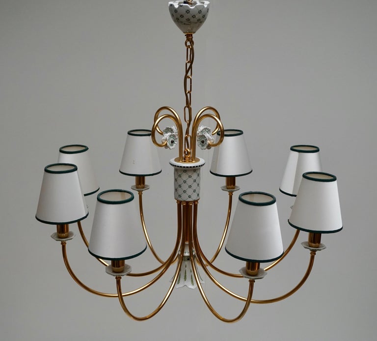 Brass Giulia Mangani Porcelain Chandelier Italy Florence For Sale