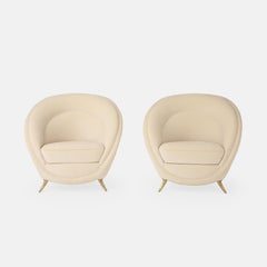 Giulia Veronesi für ISA Bergamo: Zwei beige Samt-Lounge-Sessel, Italien, 1950er Jahre