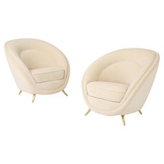Giulia Veronesi für ISA Bergamo: Zwei beige Samt-Lounge-Sessel, Italien, 1950er Jahre