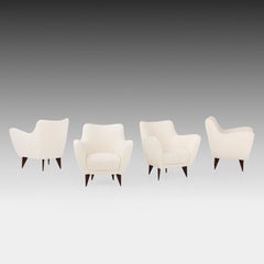 Giulia Veronesi for ISA Bergamo Set of Four 'Perla' Armchairs in Ivory Bouclé