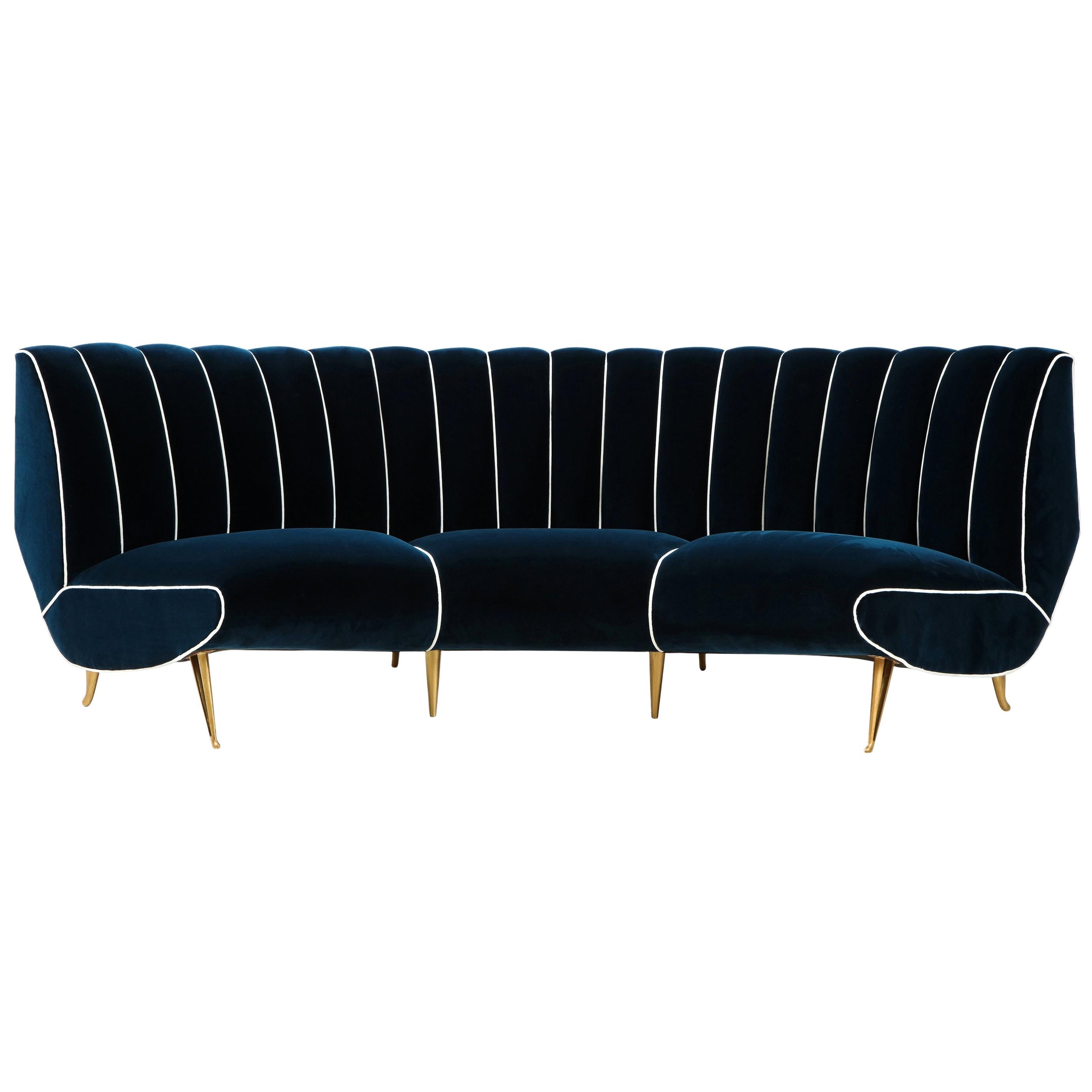 Giulia Veronesi for ISA Bergamo Rare Curved Channel Back Sofa in Navy Velvet