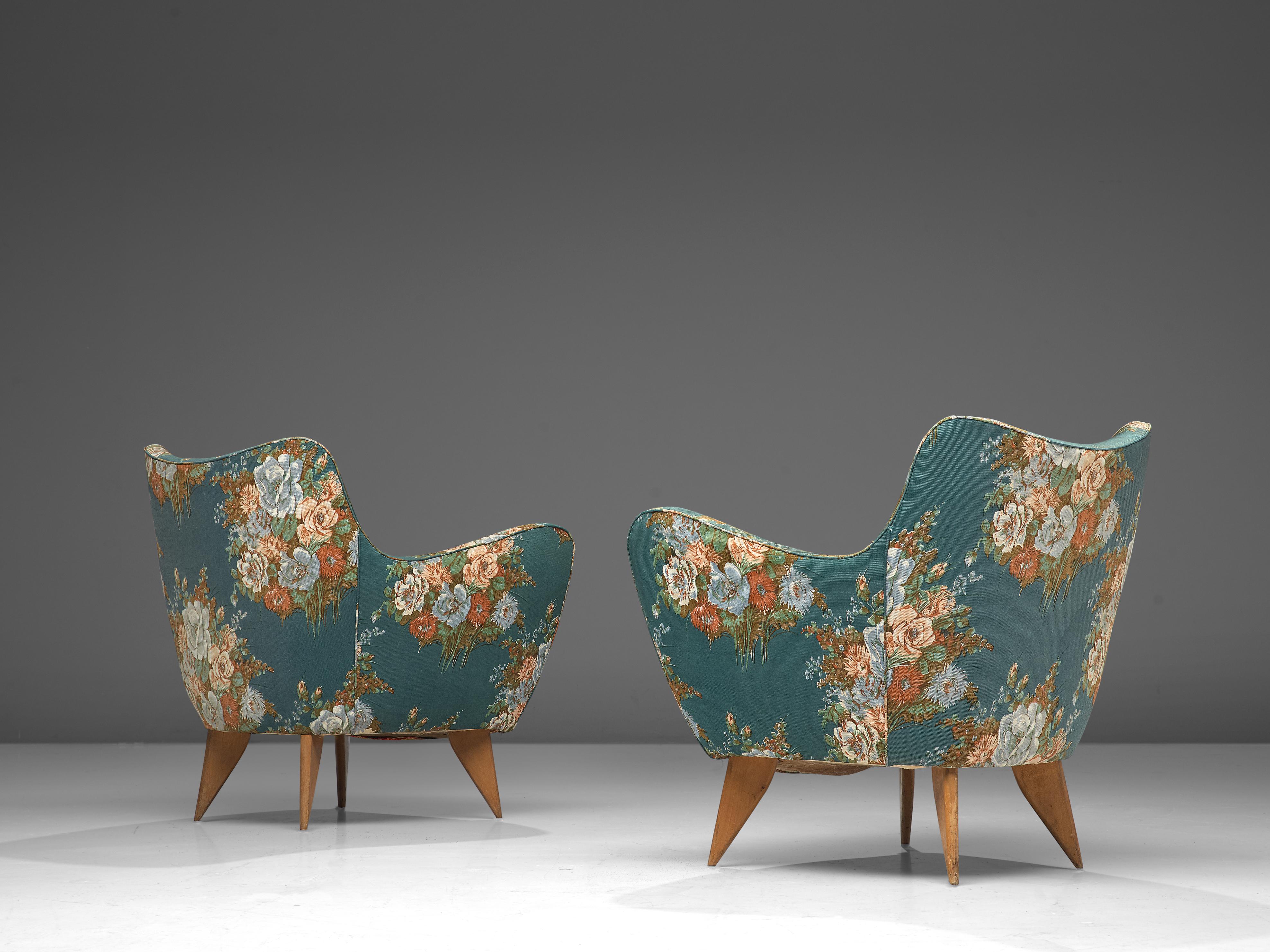 Italian Giulia Veronesi Pair of 'Perla' Lounge Chairs in Original Floral Fabric