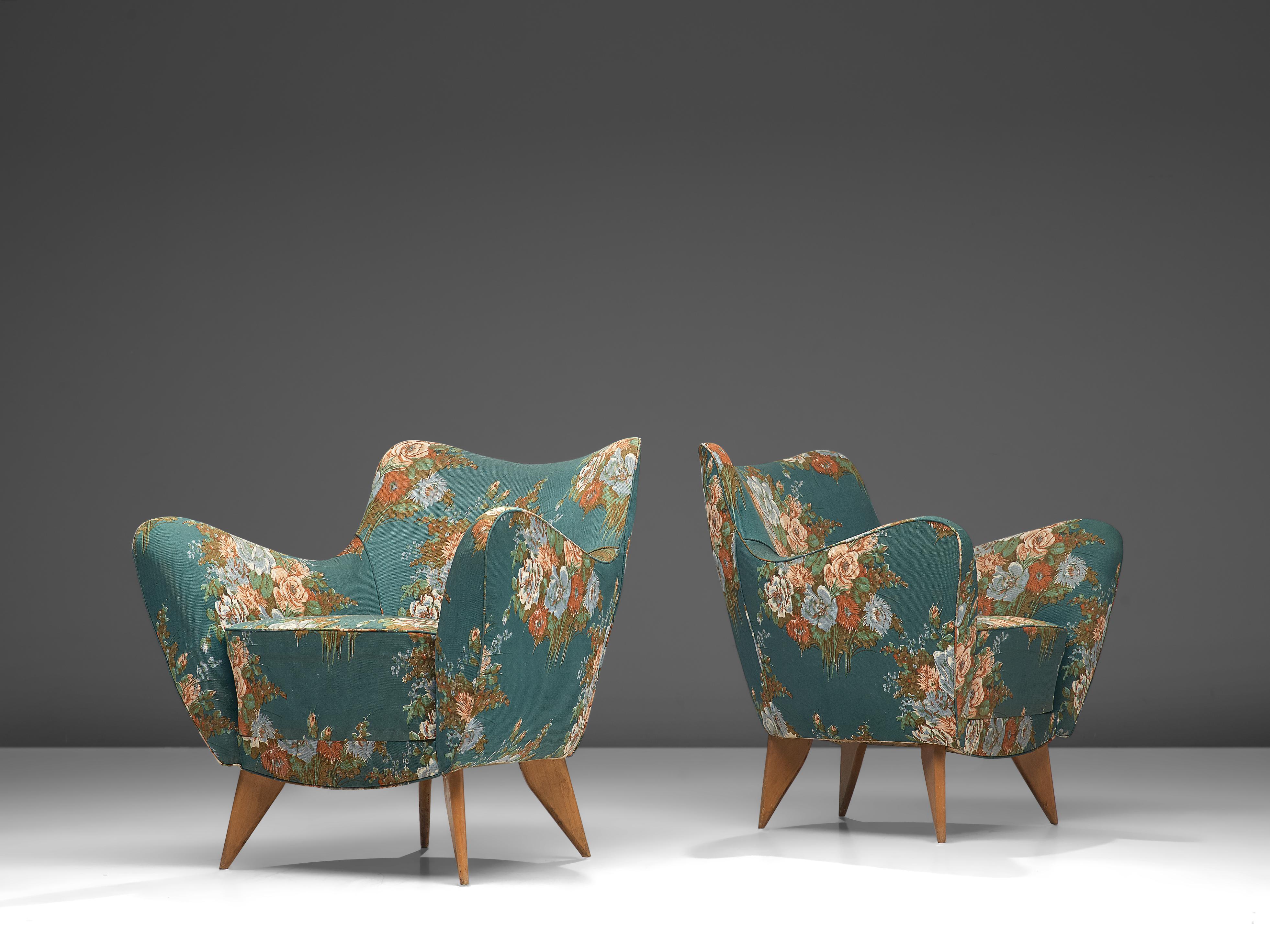 Mid-20th Century Giulia Veronesi Pair of 'Perla' Lounge Chairs in Original Floral Fabric