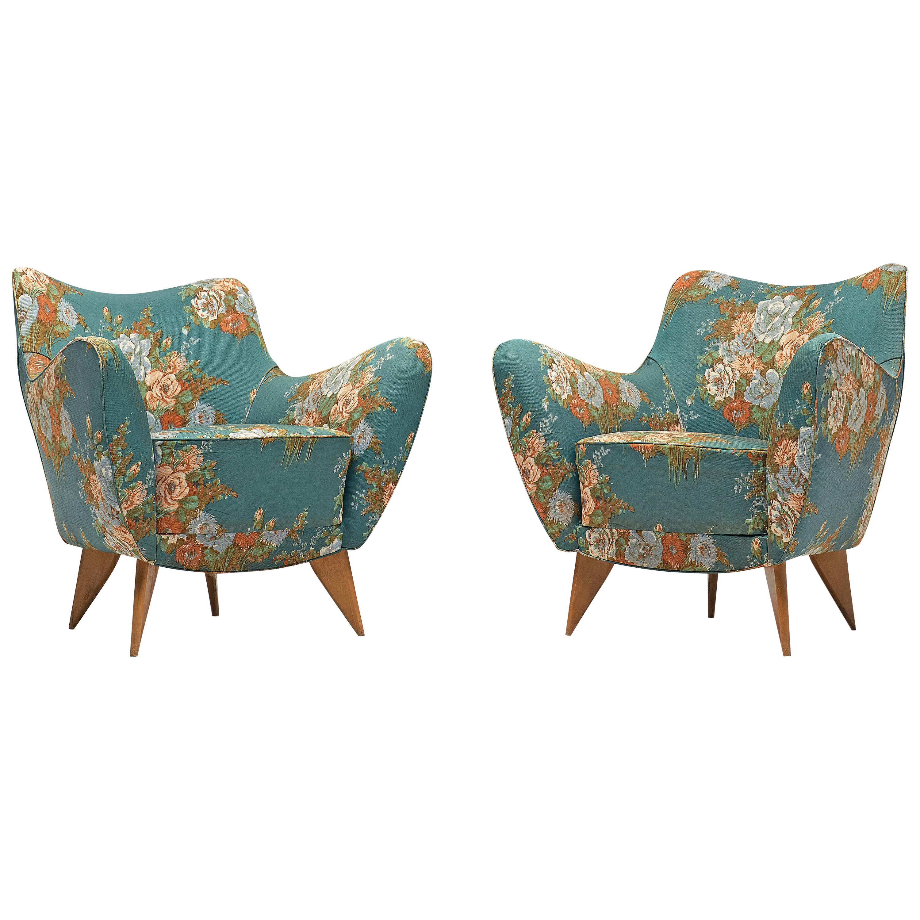 Giulia Veronesi Pair of 'Perla' Lounge Chairs in Original Floral Fabric