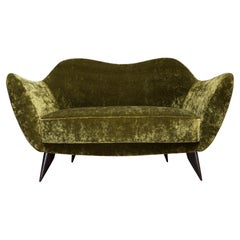 Giulia Veronesi 'Perla' Loveseat in Olive Green Dedar Velvet, ISA Bergamo, 1950s