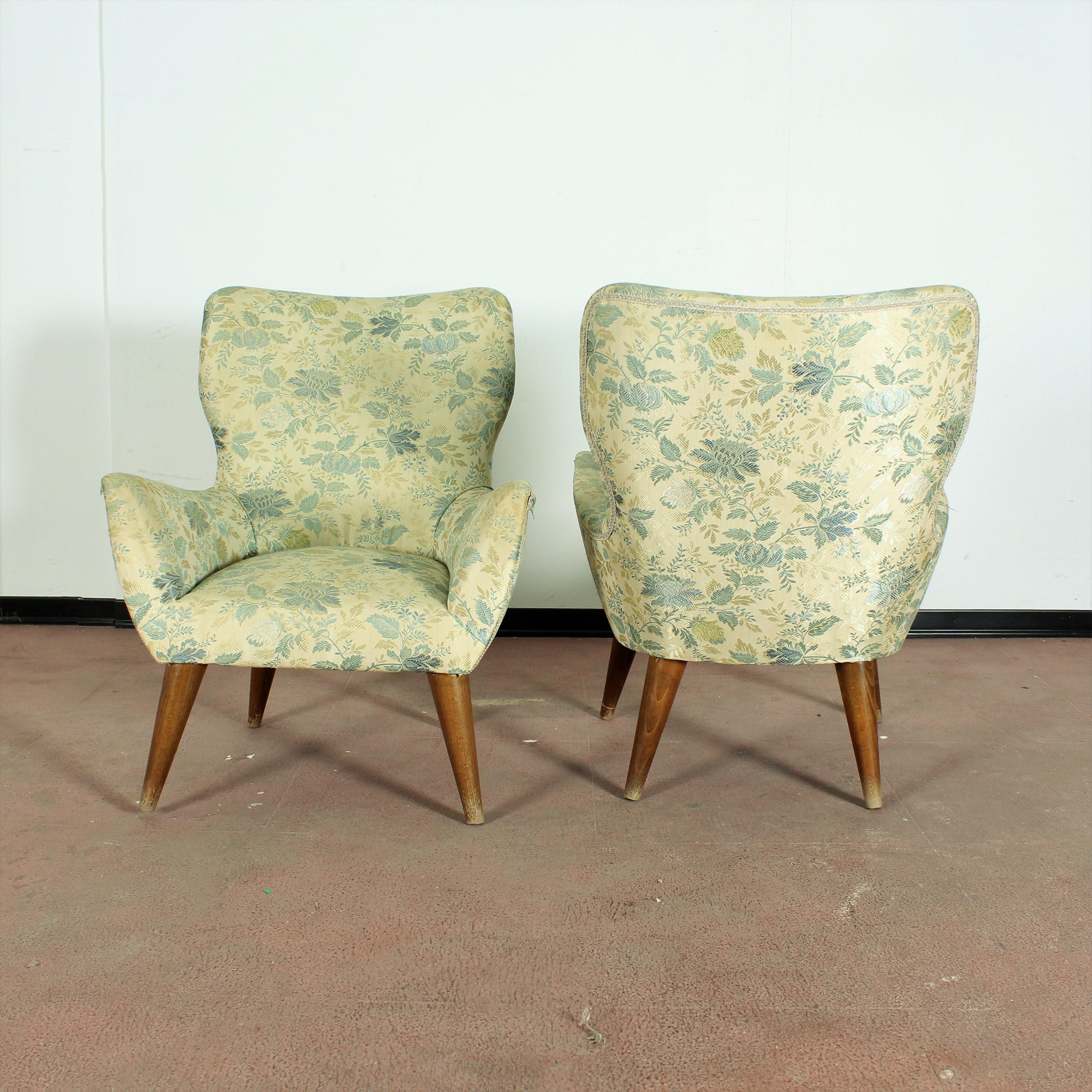  Midcentury Pair of green Armchairs Giulia Veronesi Style I.S.A  Italy 1950s In Good Condition In Palermo, IT