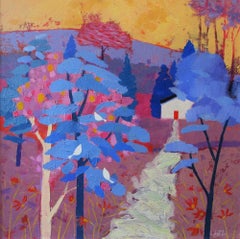 Summer Cottage, Landscape Painting, Italian Style Art, Warm Bright Art