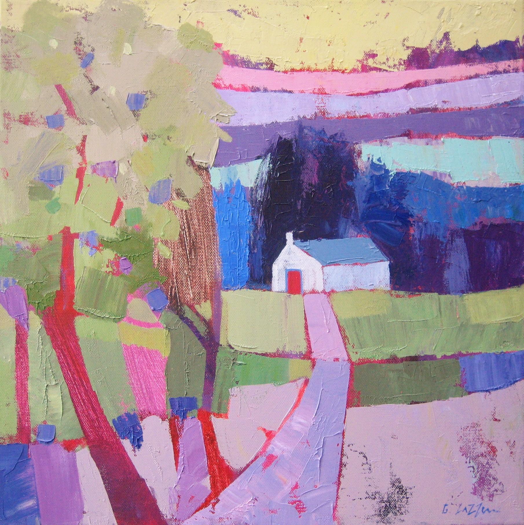 Vineyards Tuscany and Cottage Paths Diptych - Painting by Giuliana Lazzerini