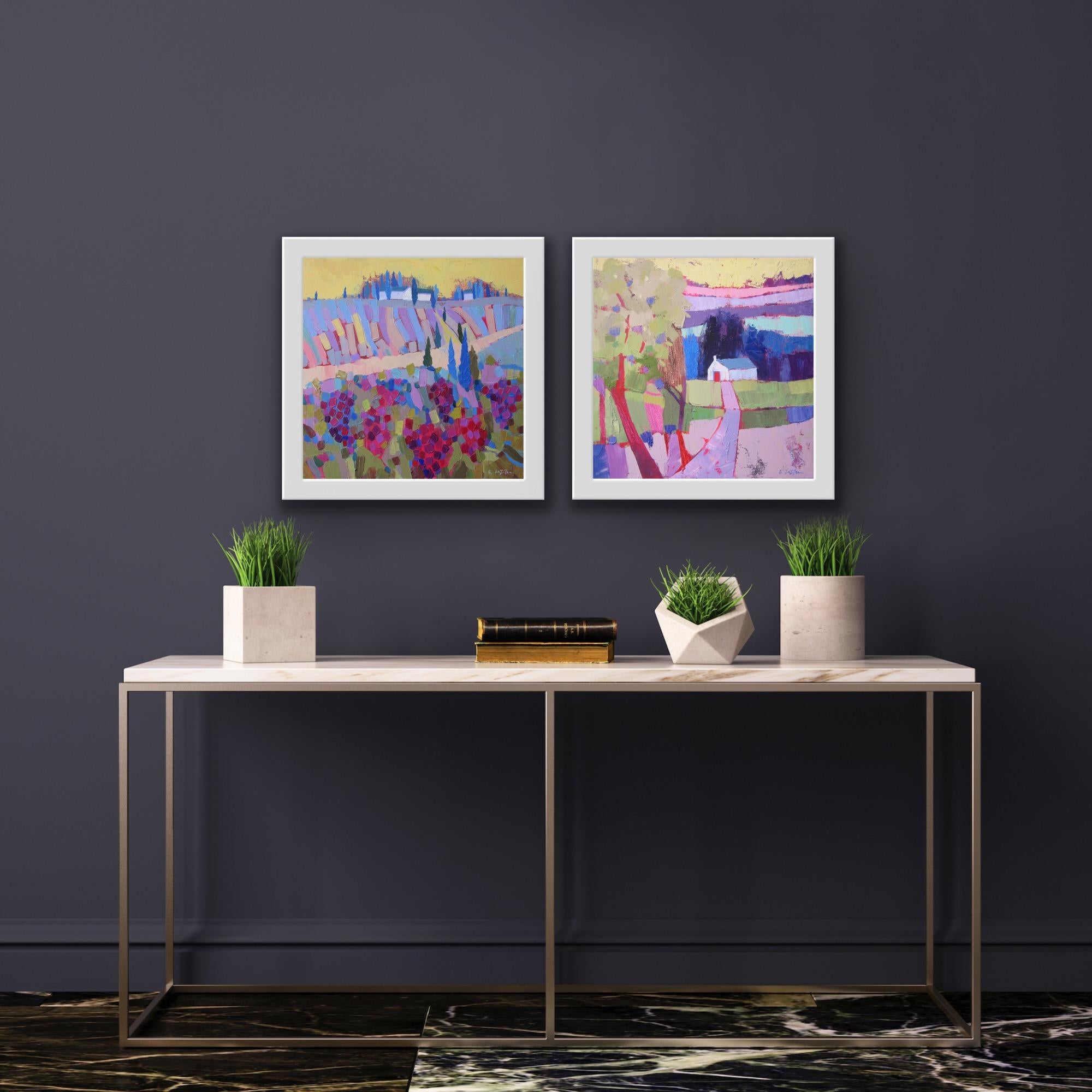 Vineyards Tuscany and Cottage Paths Diptych For Sale 3
