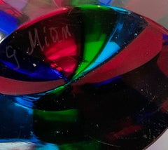 Vaso in vetro artistico di Murano Giuliani Mian a righe multicolore firmato dall'artista