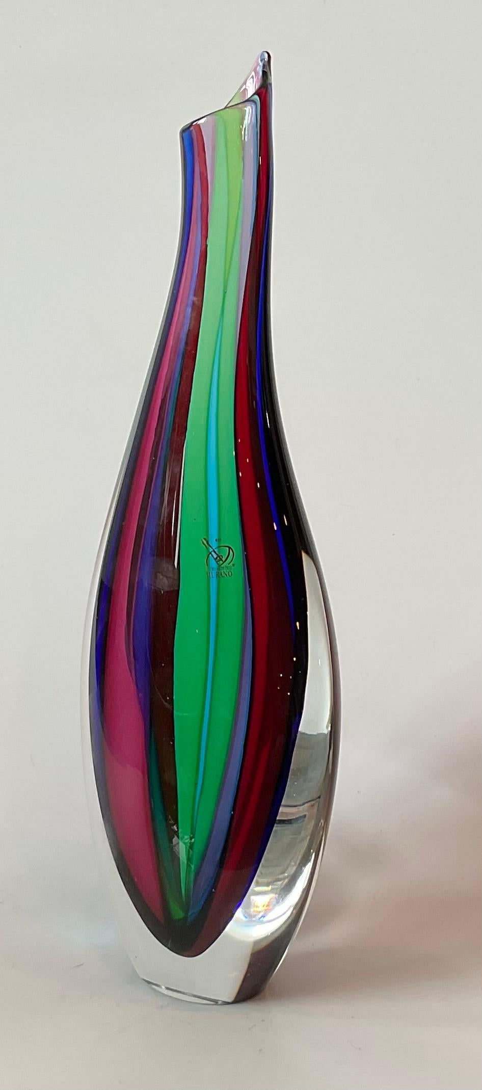 Mid-Century Modern Giuliani Mian Murano Art Glass Vase Striped Multi Color Signed by the Artist For Sale