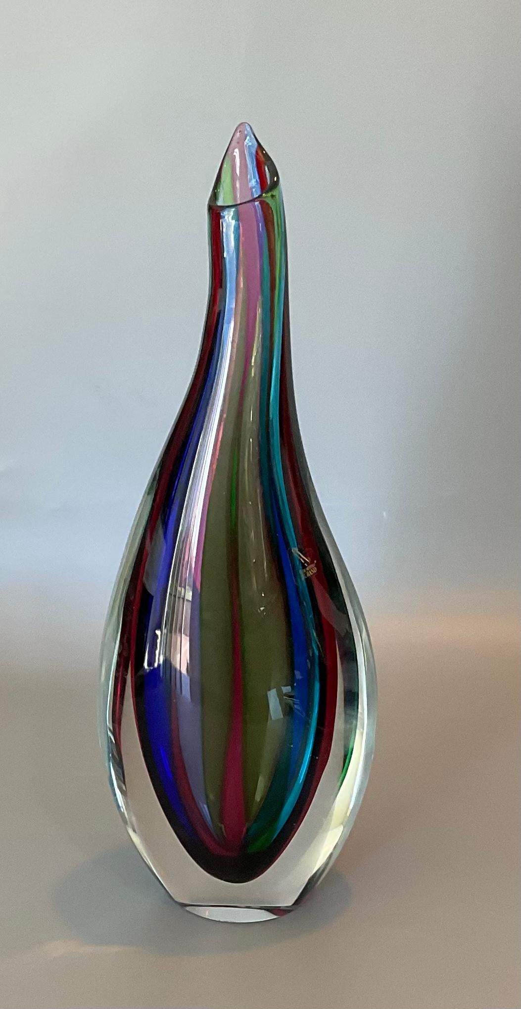 Blown Glass Giuliani Mian Murano Art Glass Vase Striped Multi Color Signed by the Artist For Sale