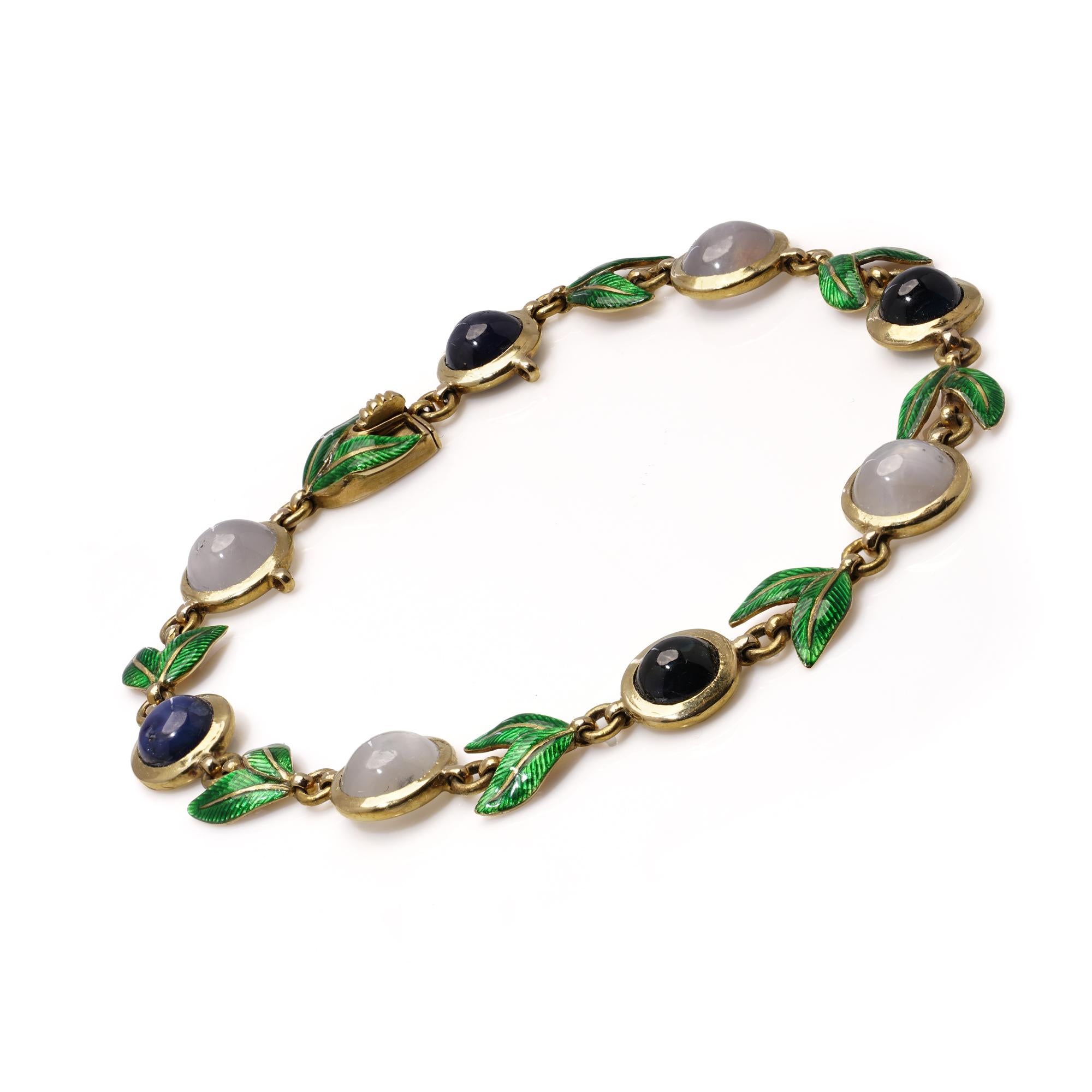 Giuliano 18kt gold bracelet with enamel, cabochon sapphires and moonstones For Sale 5